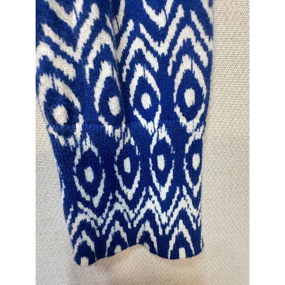 Ann Taylor Knit Cardigan Sweater Womens LP Blue Ikat Button Front V-Neck Cozy - Picture 9 of 12